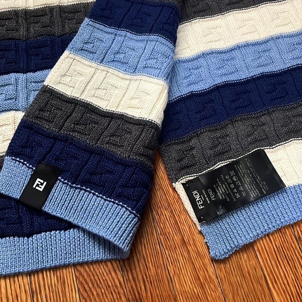 Fendi unisex FF Zucca logo monogram Striped Knit wool Scarf NEW - Picture 7 of 8